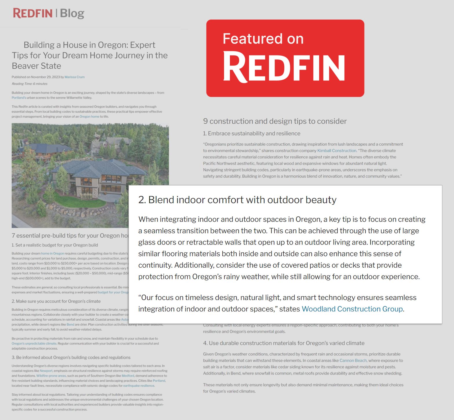 WCG - Featured on Redfin Blog - Building a house in Oregon